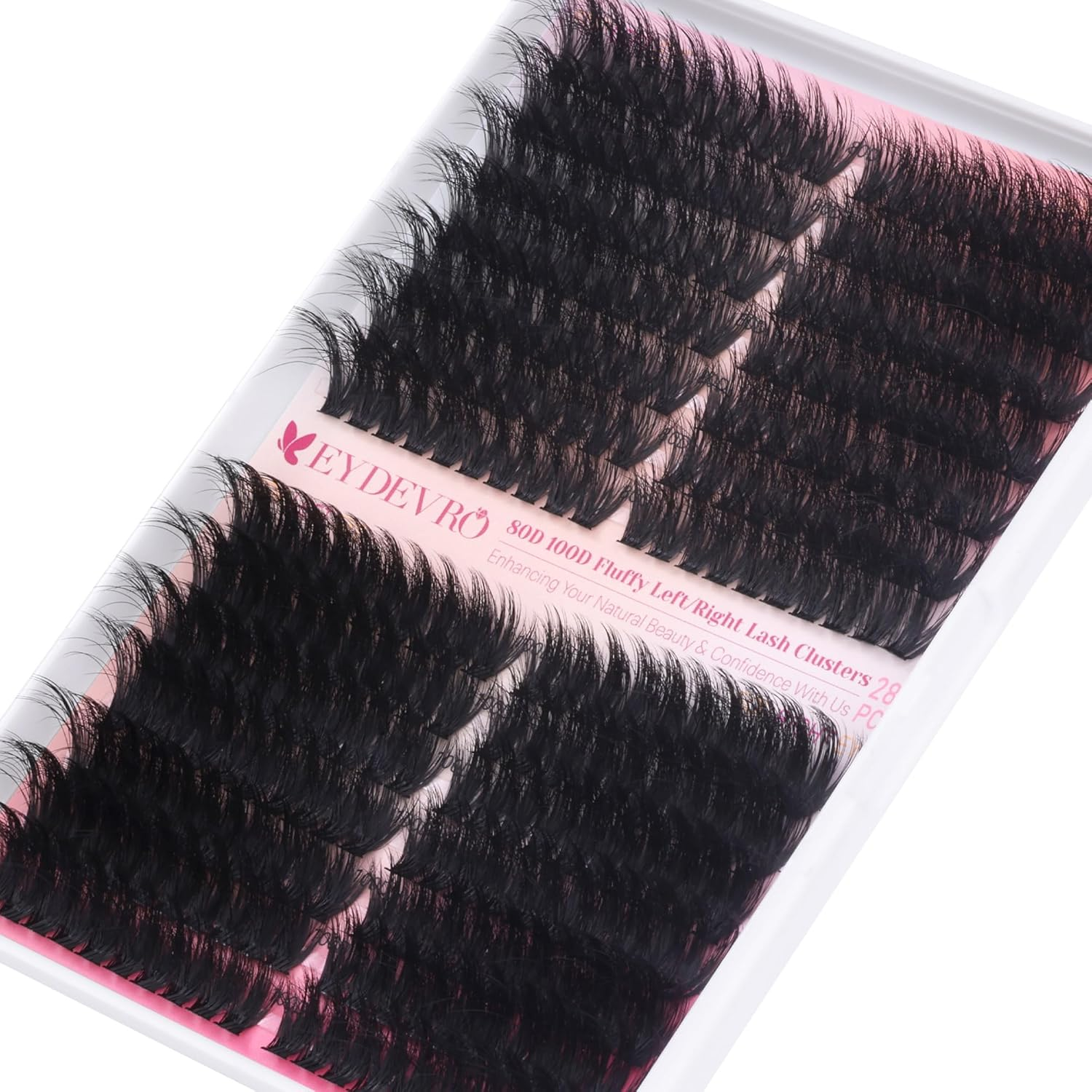 EYDEVRO Fluffy Lash Clusters Kit 80D100D Volume Lash Extension Kit 280 Pcs Left/Right Cluster Eyelash Extension Kit D Curl Thick Mega Lash Clusters with Waterproof Lash Bond and Seal and Lash Tweezers image number 2