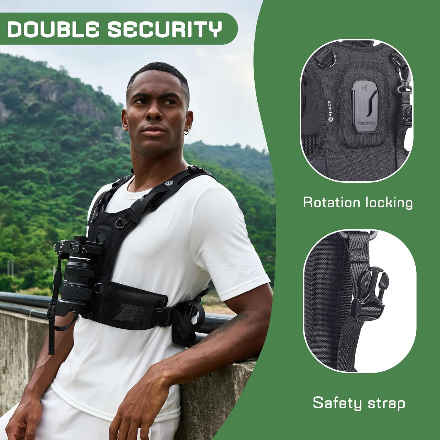 Camera Carrier Chest Harness J1,Camera Strap Harness for Photographers Hiking Climbing Wedding Travel,Camera Nylon Chest Straps for Photographers,Black image number 2