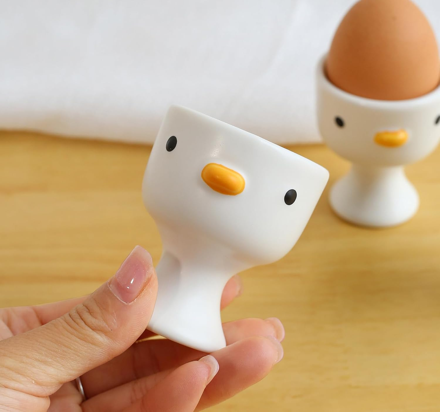 PURROOM Funny Duck Egg Cup, Cute Chick Egg Cups Gift Set of 3, Handmade Glaze Safety Ceramics Soft Boiled Egg Holder, Breakfast Kitchen Cooking. image number 2