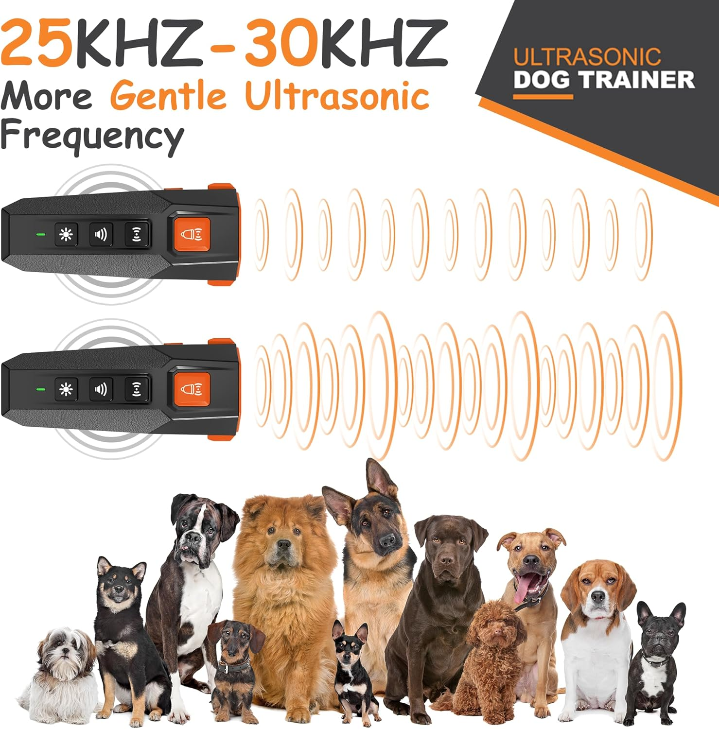 Ultrasonic Dog Bark Control & Dog Barking Device &ndash; Flashlight, 3 Emitters, 4 Modes, 15M Range | Safe & Humane anti Barking Device for Dogs | Dog Behaviour Device, Dog Clicker & Dog Training Clicker | Bark Shield for Dogs with Clicker - With 2-In-1 Clicker  Whistle image number 2