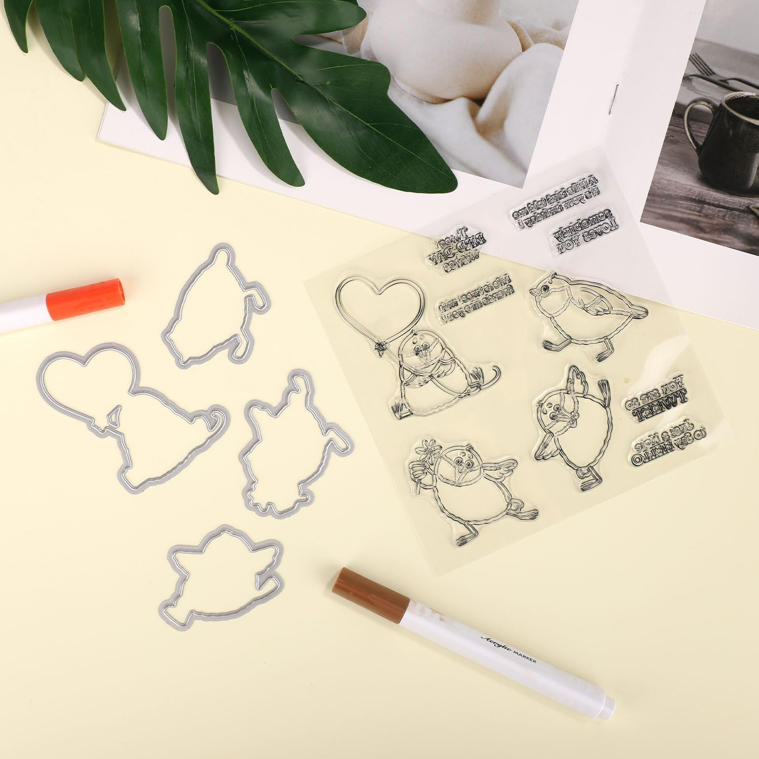 Stamps and Dies for Card Making, Metal Animal Cutting Die Stamp with Heart Funny Birds Stamps and Dies with Silicone Stamp for Paper Albums DIY Arts Crafts image number 2