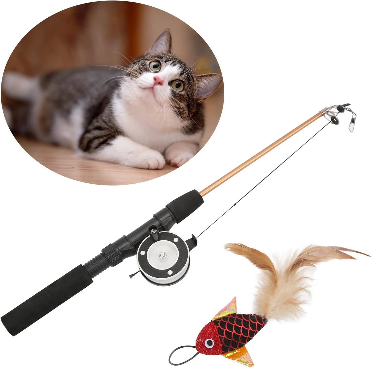 Cat Fishing Pole Toy, Retractable Cat Toy Fishing Pole, Interactive Cat Toy, Cat Toys for Indoor Outdoor, for Bored Cats Chase and Exercise, Bite Resistant, Safe and Non Toxic image number 3
