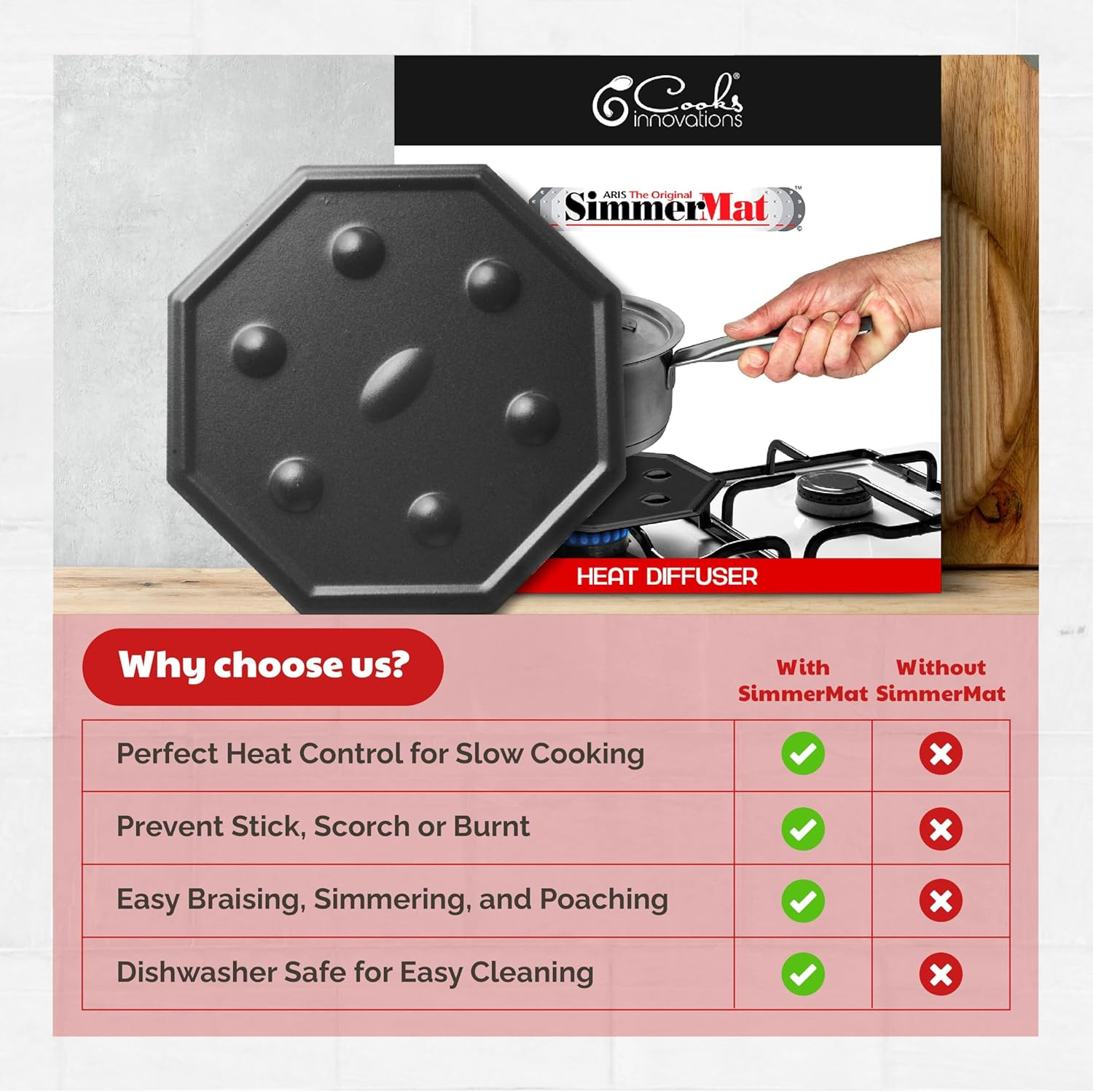 Cooks Innovations Simmermat Heat Diffuser, Simmer Ring, and Flame Tamer for All Stove Types 1-Pack image number 2