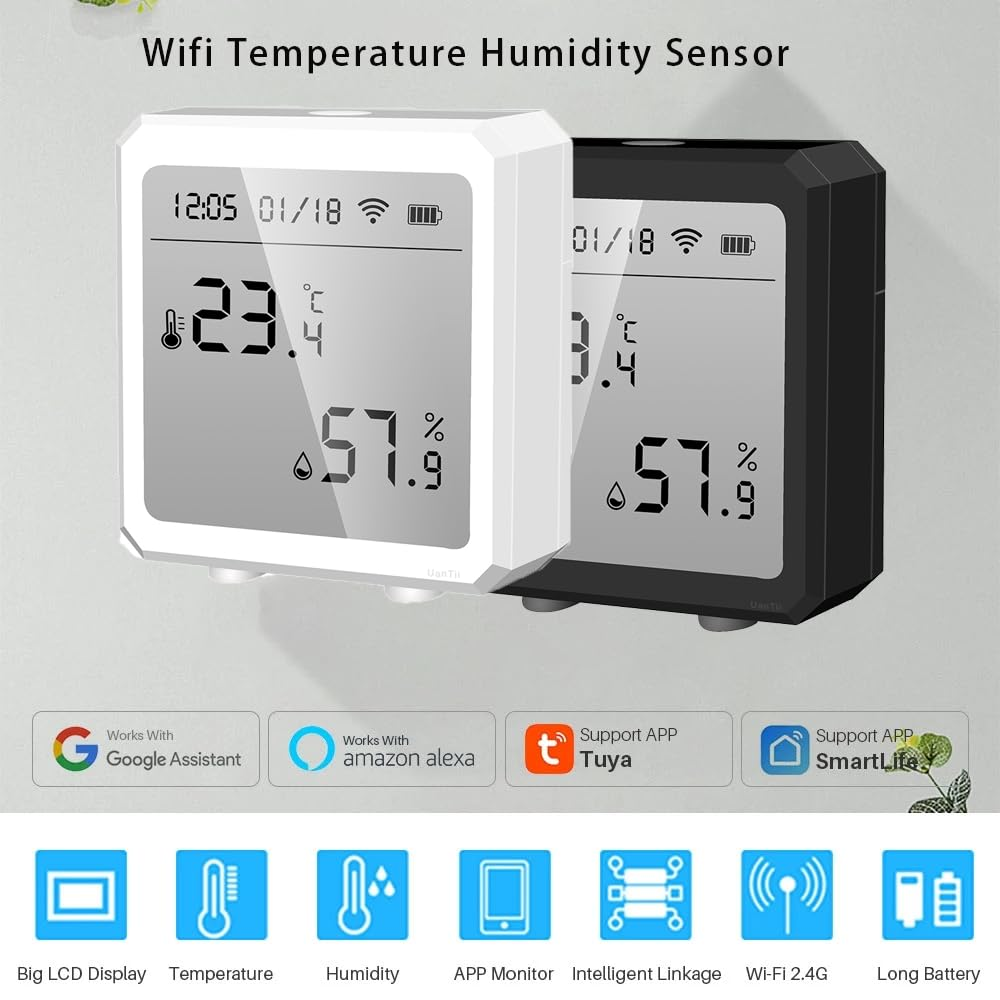 Wifi Temperature Humidity Sensor Tuya Smart Indoor Thermometer Hygrometer Detector,Works with Smart Life App,App and Voice Control (White) image number 5