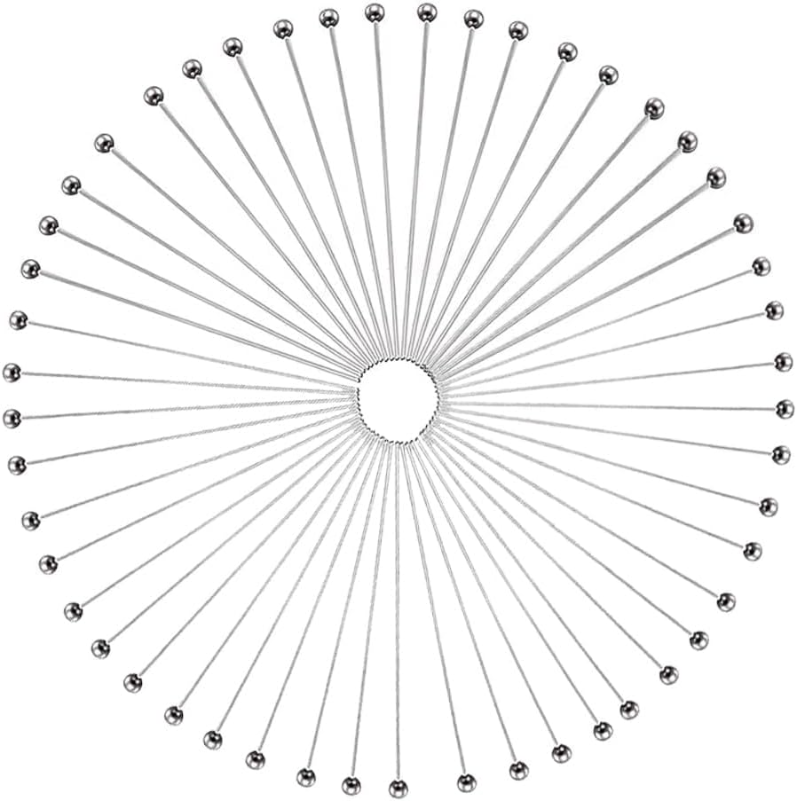 200Pcs Jewelry Making Head Pins 50Mm Platinum Silver Plated Brass Ball Head Pins for Earrings Jewelry Making Jewellery-Making Accessories (Silver) image number 4