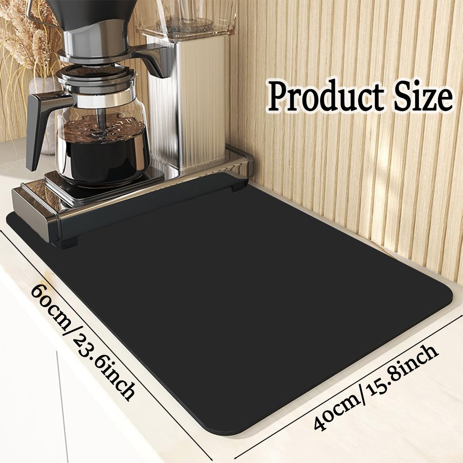 Coffee Mat - Coffee Bar Mat for Countertops | Coffee Bar Accessories Fit under Coffee Maker Espresso Machine | Absorbent Hide Stain Rubber Backed Dish Drying Mat for Kitchen Counter | 16"X24" (Black)