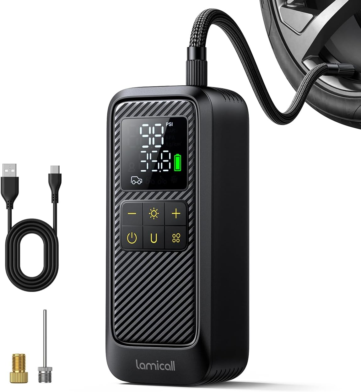 Lamicall Car Tyre Inflator Air Compressor - [5X Faster Inflation] Portable Air Pump with Digital Pressure Gauge & LED Light, 150PSI Electric Tyre Pump with Auto Shutoff for Car, Motorcycle, Bike, Ball image number 2