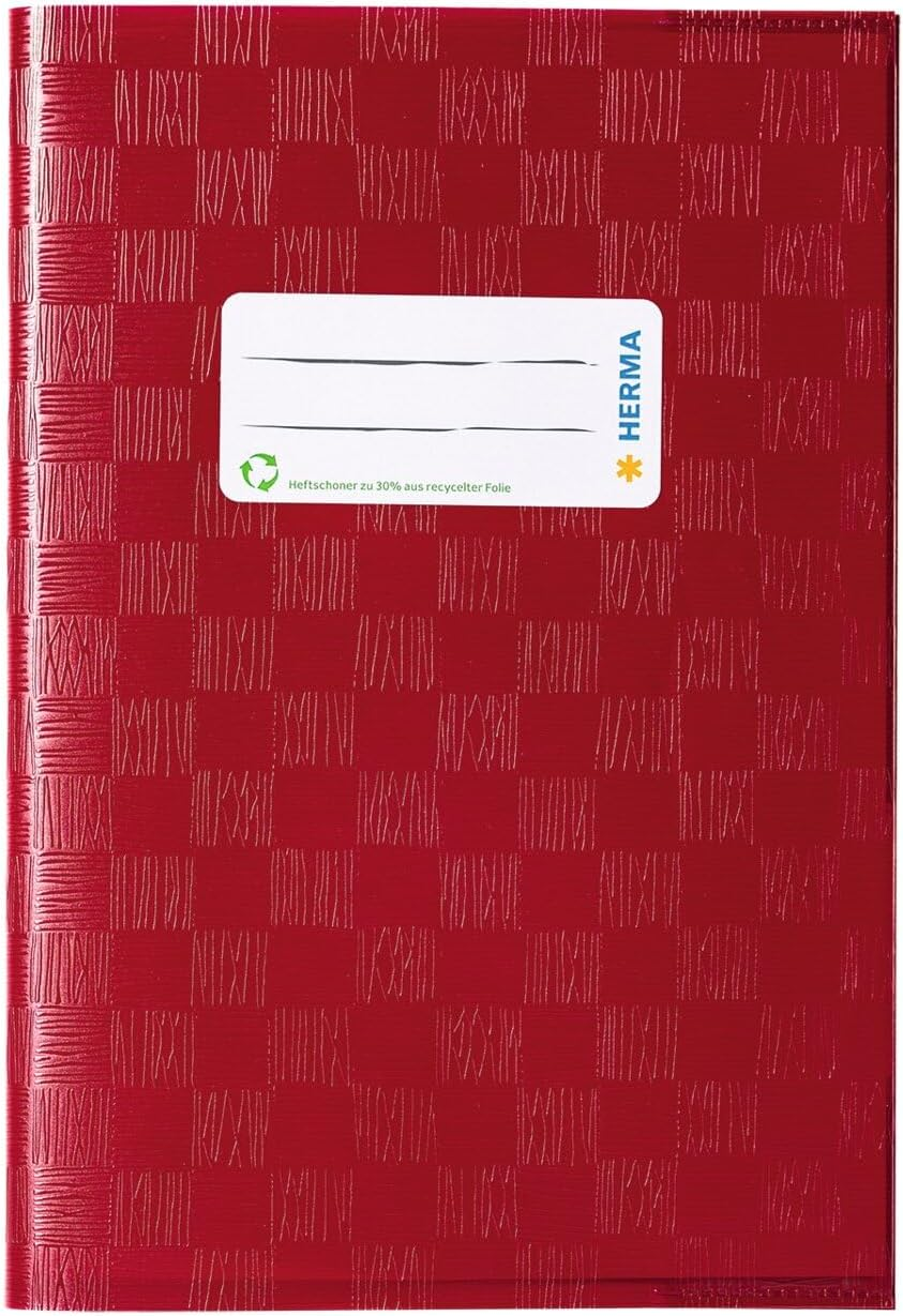 HERMA Exercise Book Cover A5, with Inscription Label, Made of Wipeable and Sturdy Plastic, Slip on Cover Jackets for School, White - Burgundy