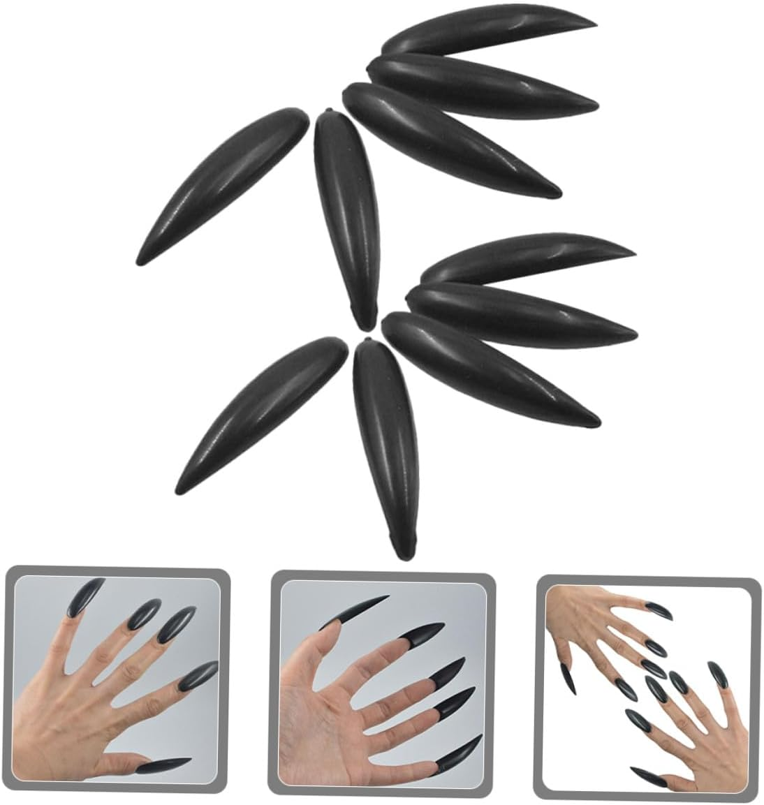 Vaguelly 10Pcs Black Plastic Fake Nails Gothic Press on Nails Women&rsquo;S Manicure Patches Removable Artificial for DIY Manicure Supplies image number 1