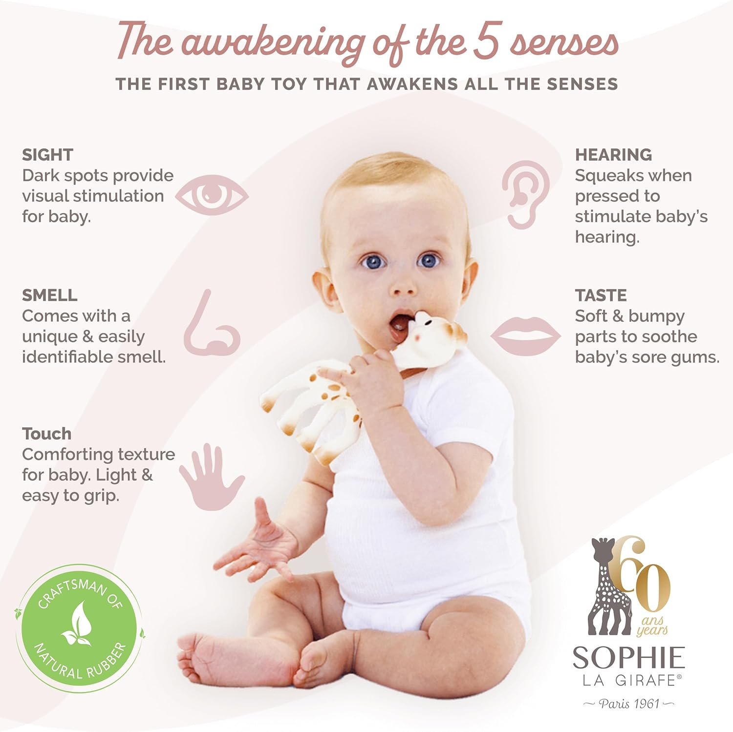 Sophie La Girafe - Baby Teething Toy 60Th Birthday Collector Edition - Multi-Sensory Engagement - Safe 100% Natural Rubber - Interactive Squeaker - over 60 Years Legacy - Age: 0 M + image number 4