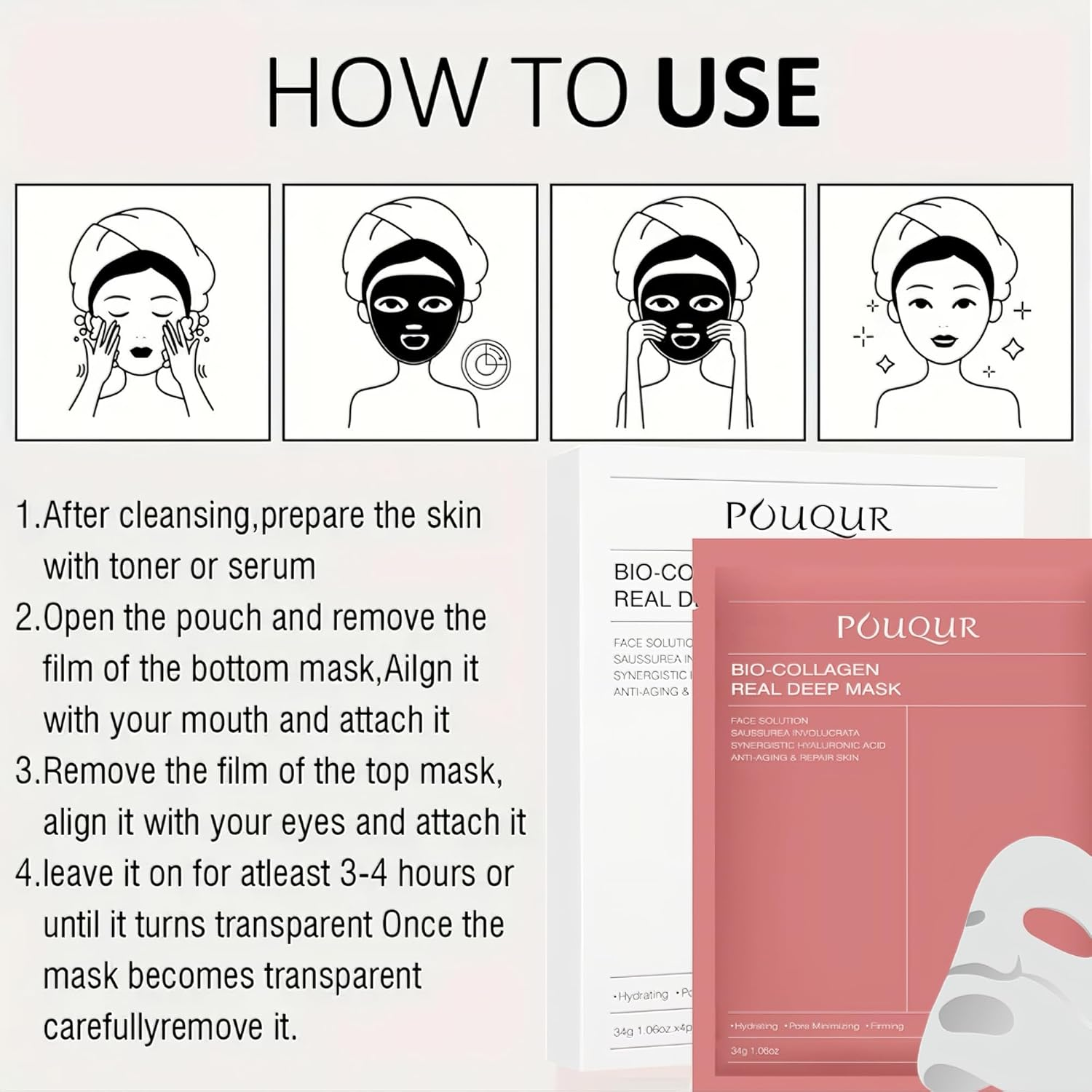 8Pcs Collagen Mask, Hydrating Overnight, Bio-Collagen Sheet Mask for All Skin Types Anti-Aging - Minimize Wrinkles & Boost Elasticity, Plump Skin Treatment image number 6