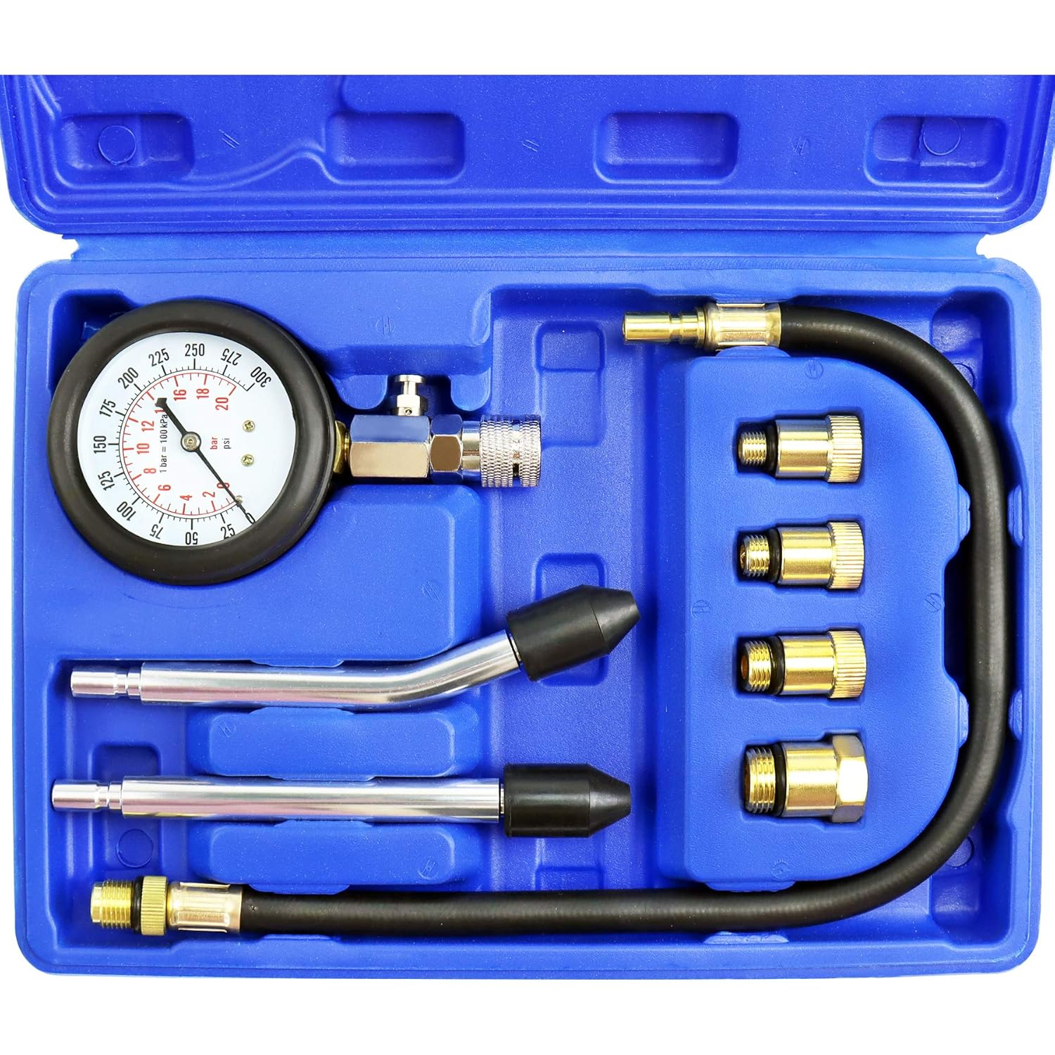 JIFETOR Compression Tester Kit, Engine Cylinder Test Tool 8PCS Set with Pressure Gauge Adapters, Testing Small Gas Petrol Engine on Automotive Motorcycle Auto Outboard Snowmobile ATV Aircraft Chainsaw