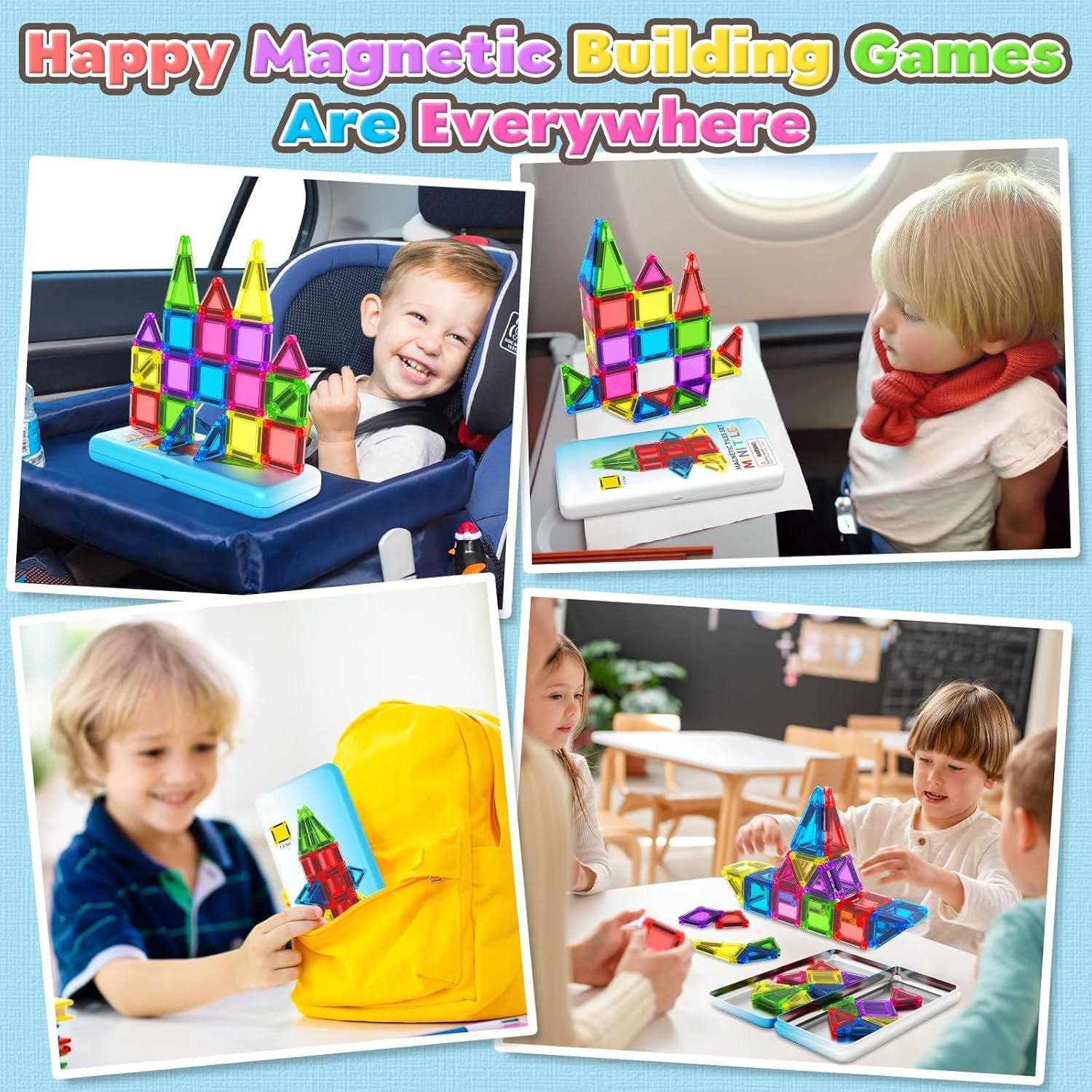 42 PCS Mini Magnet Tiles Toddler Set, Travel Magnetic Tiles for Kids, Magnetic Blocks Building Toys & Games for Girls Boys Christmas Birthday Gifts with Iron Box image number 2