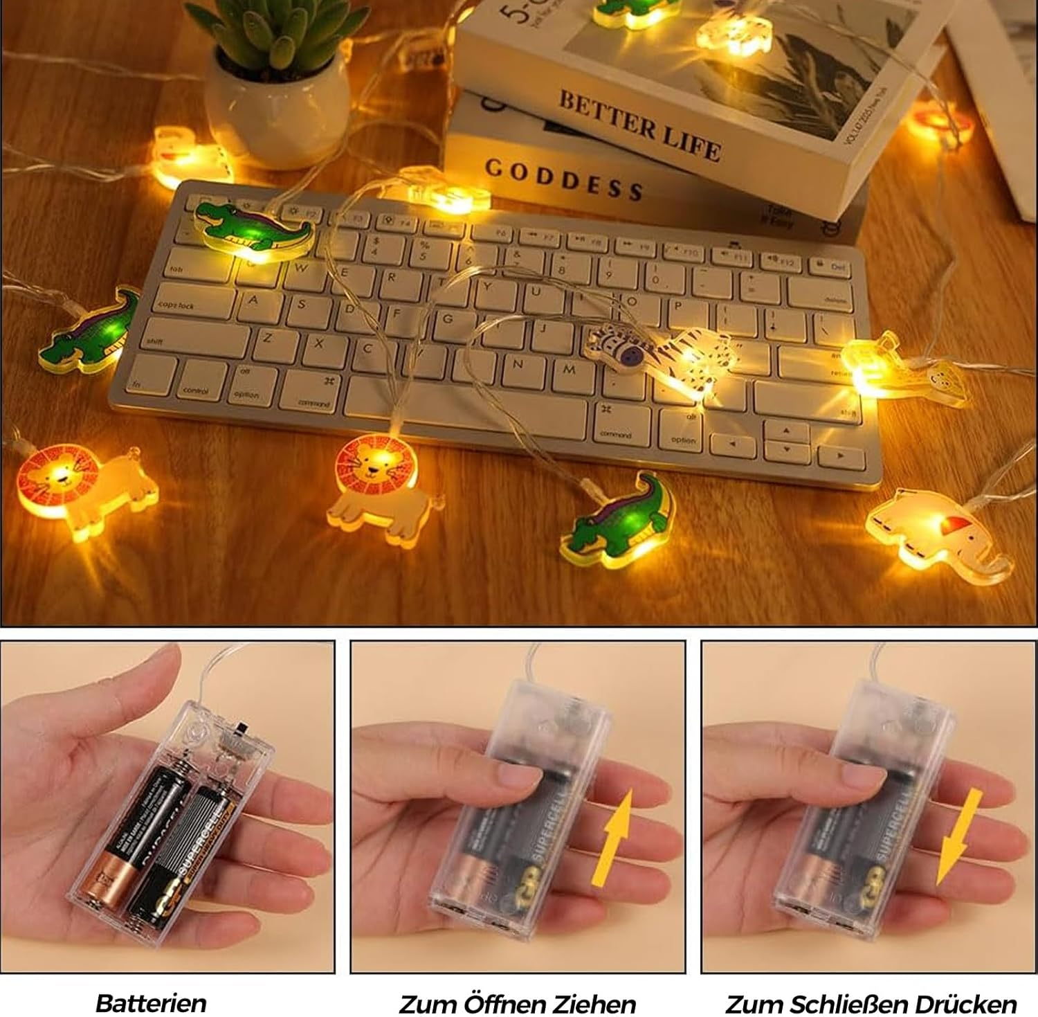 Alegre Animal Fairy Lights Indoor, 1.5 M 10 LED Fairy Lights Children'S Room Boys Girls Children'S Fairy Lights Battery Operated Animal Fairy Lights for Pram, Bedroom, Wedding, Room Decoration