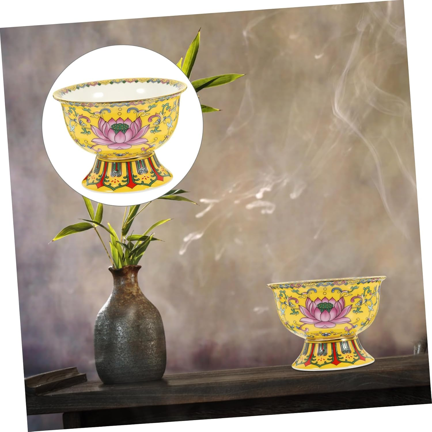 STOBAZA Enamel Lotus Tribute Bowl Buddhist Offering Bowl Ceramic Craft Decorative for Home image number 2