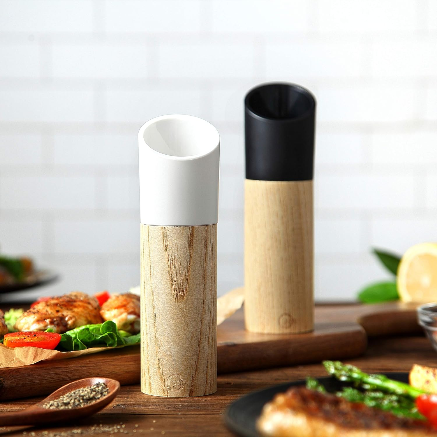 UTHANDO & PASSION Wooden Salt and Pepper Mill (Set of 2) - Fully Adjustable Ceramic Grinder image number 5