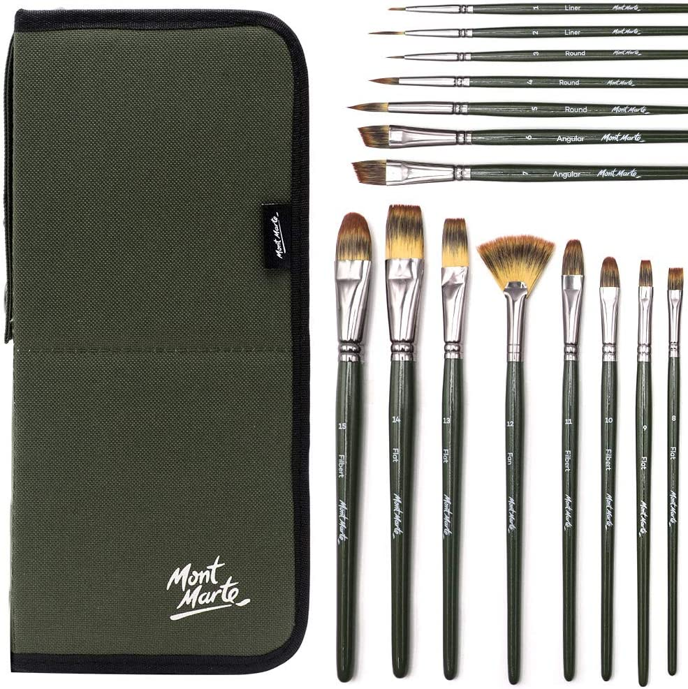 Mont Marte Artist Brush Set with Easel Wallet (17 Pieces) image number 3