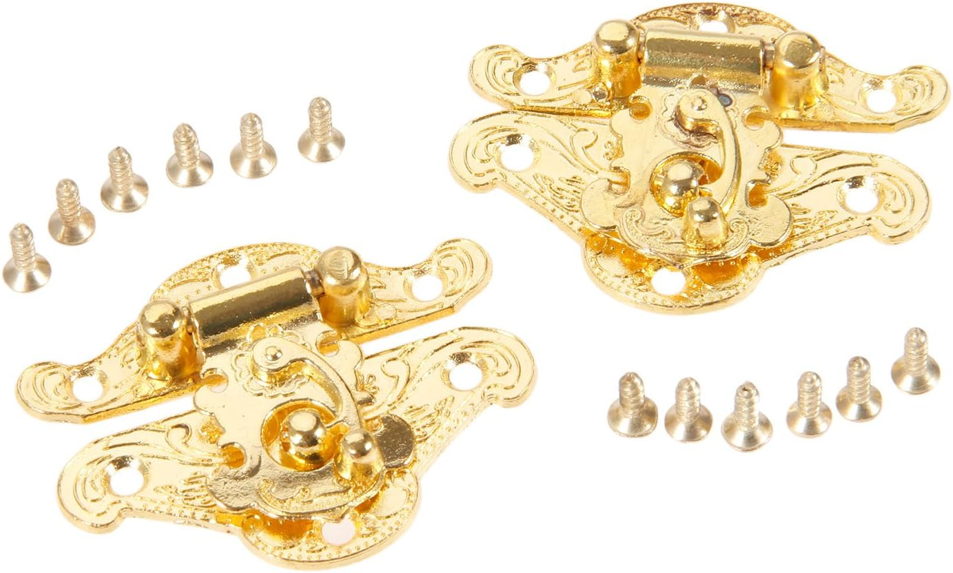 Dophee 2Pcs 1.50"X1.93" Gold Vintage Box Latch Hasps for Jewelry Wooden Box Lock Box Clasp image number 5