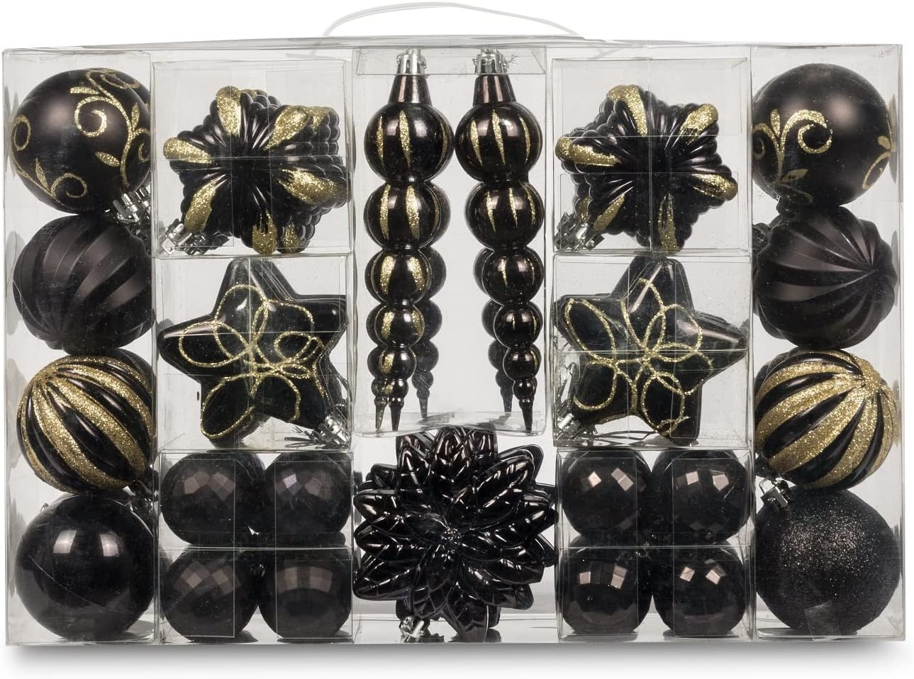 73Ct Assorted Shatterproof Christmas Ornaments Luxury Collection Set in Reusable Hand-Held Gift Package for Christmas Tree Decoration (Black)