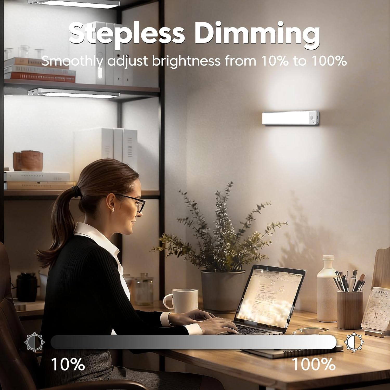 Cabinet Lighting LED Motion Sensor 20 Cm 3 Colours 2700-6000 K & Dimmable Under-Unit Light Kitchen Light Strip Rechargeable & Magnetic Wireless Light for Wardrobe, Shelf (Pack of 3) image number 3