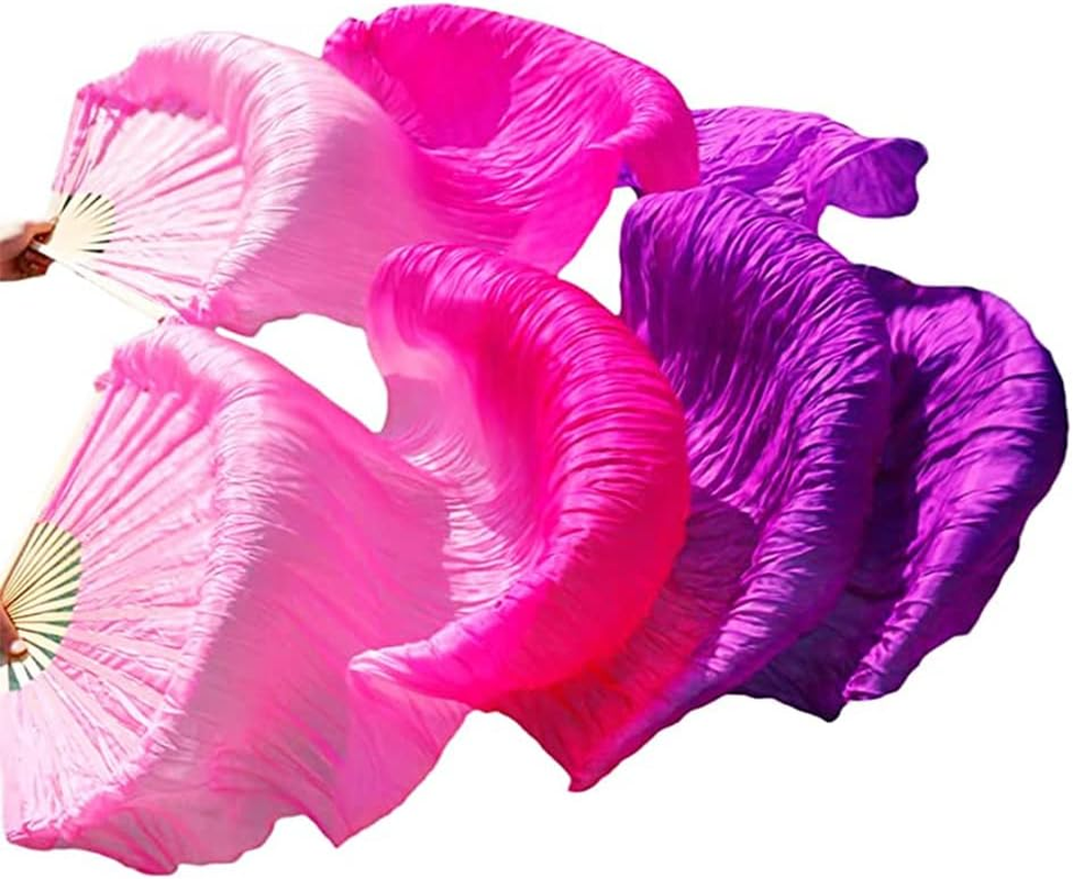 TMZAQH Women 1 Pair (Left+Right) Silk Belly Dance Fans Veil Belly Dancing Long Folding Fans Length 180 Cm * 90 Cm