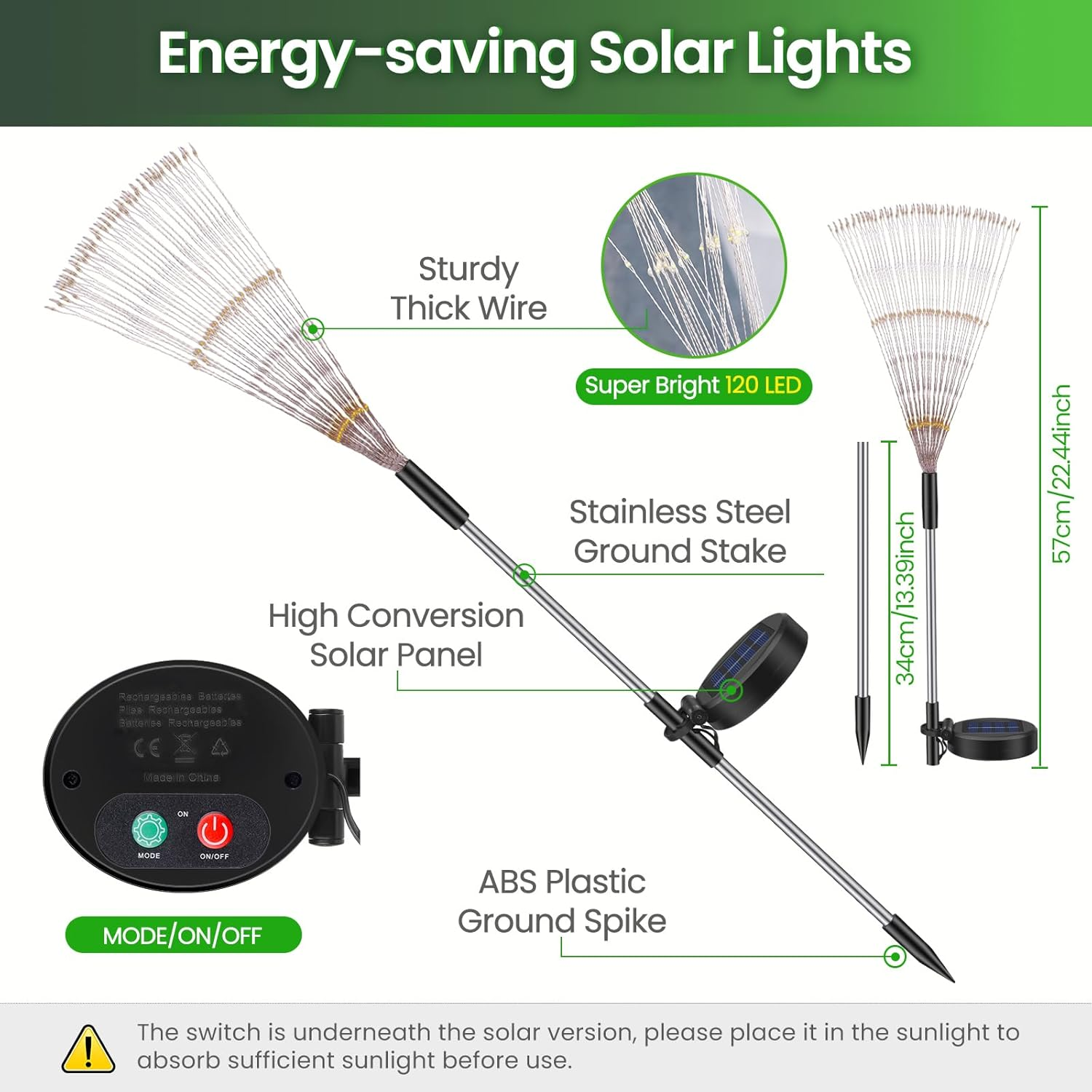 Pack of 4 Solar Lights Outdoor Garden, Dandelion Solar Firework Lights 120 Leds, 8 Modes Starburst Light, Garden Lamp Waterproof for Lawn Pathway Patio Yard Party Backyard Decoration/Warm White