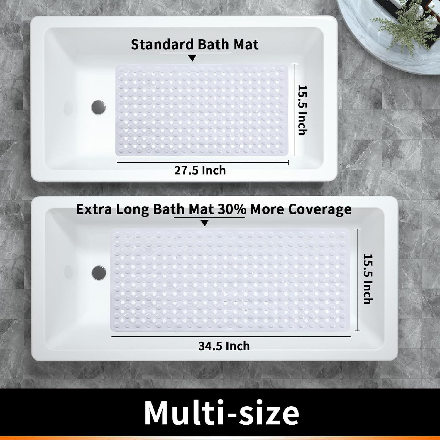 Pafunepu Bath Mat - Large Non Slip Bathtub & Shower Mat with Drain Hole and Suction Cups, Soft on Feet, Machine Washable, Easy Dry (White, 88 * 40CM) image number 4