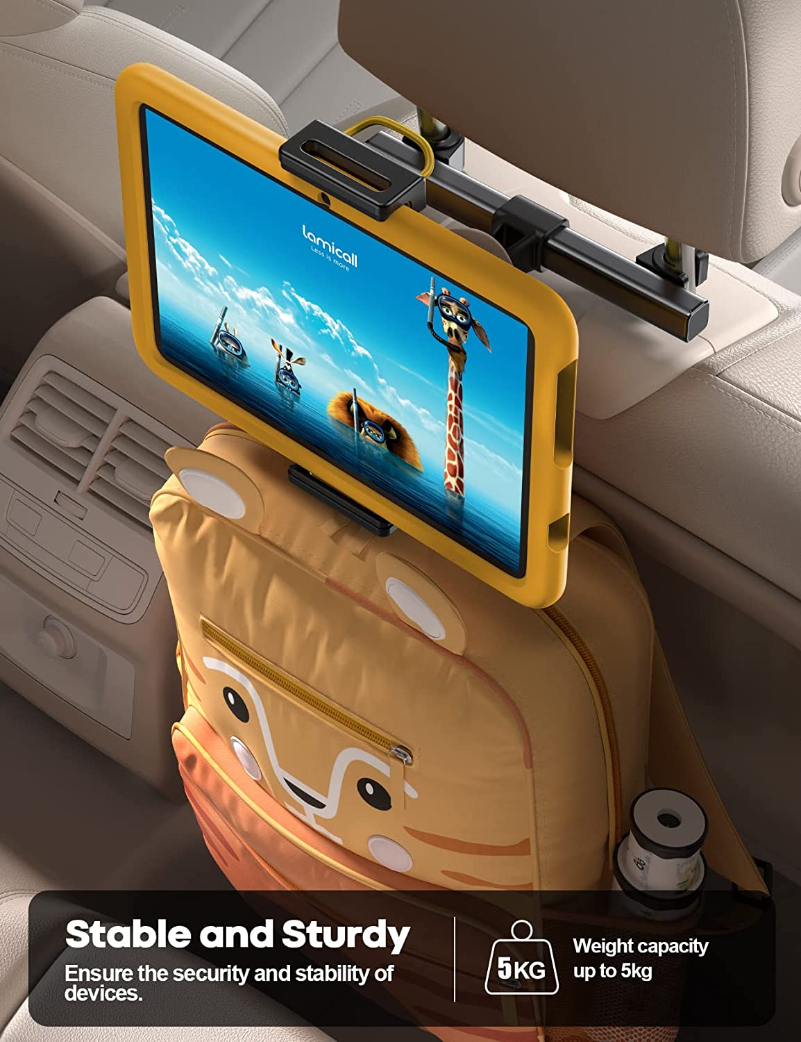 Lamicall Car Tablet Headrest Holder - Car Back Seat Headrest Tablet Mount Stand for Kids, Road Trip Essentials, Compatible with 2024 Ipad Pro 11/13", Air Mini, Galaxy Tab, 4.7-13" Devices, Black