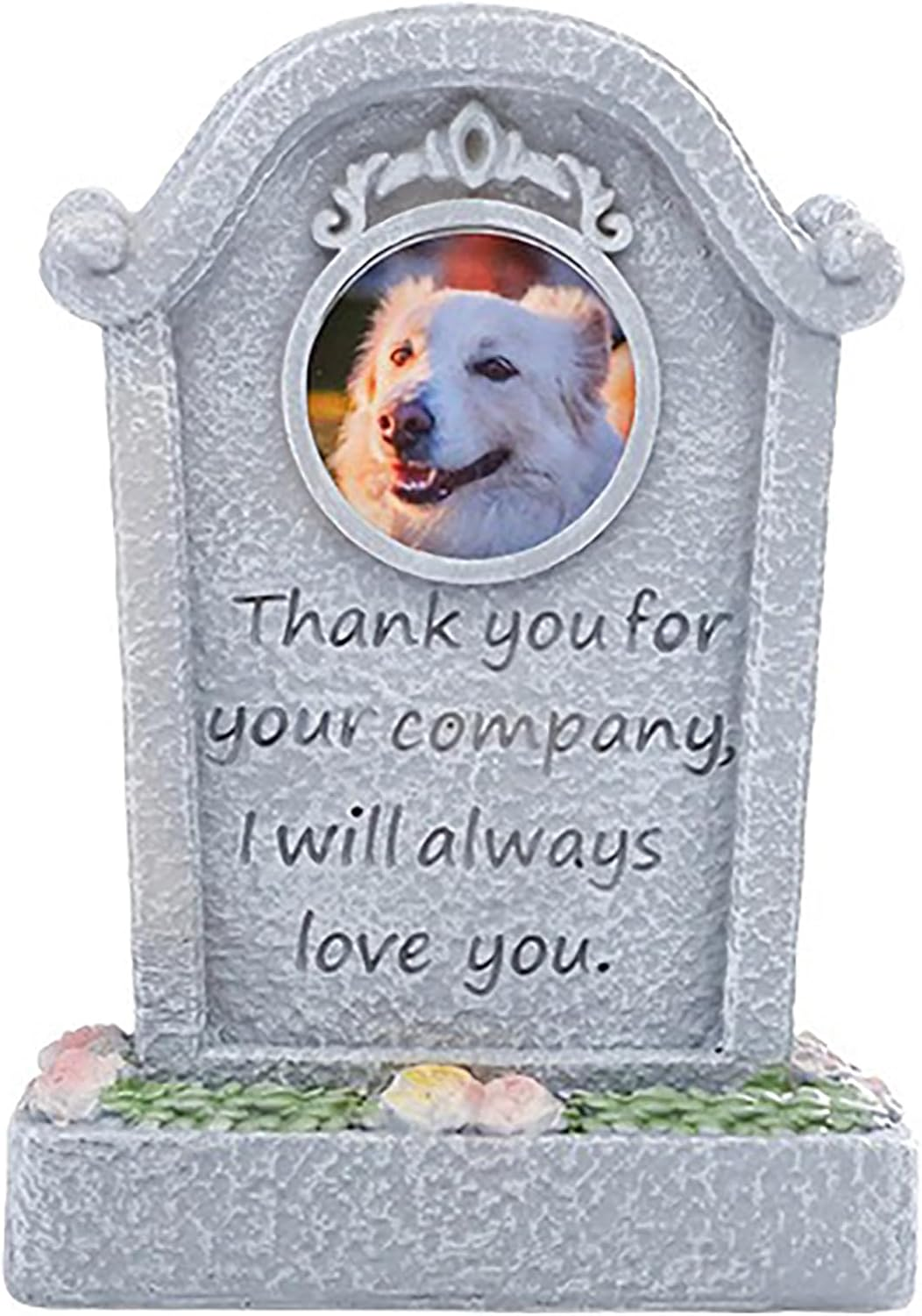 Pet Garden Gravestone Marker with Flower Holder, Memorial Stones with Photo Frame Weatherproof Remembrance Decorate for Dogs & Cats