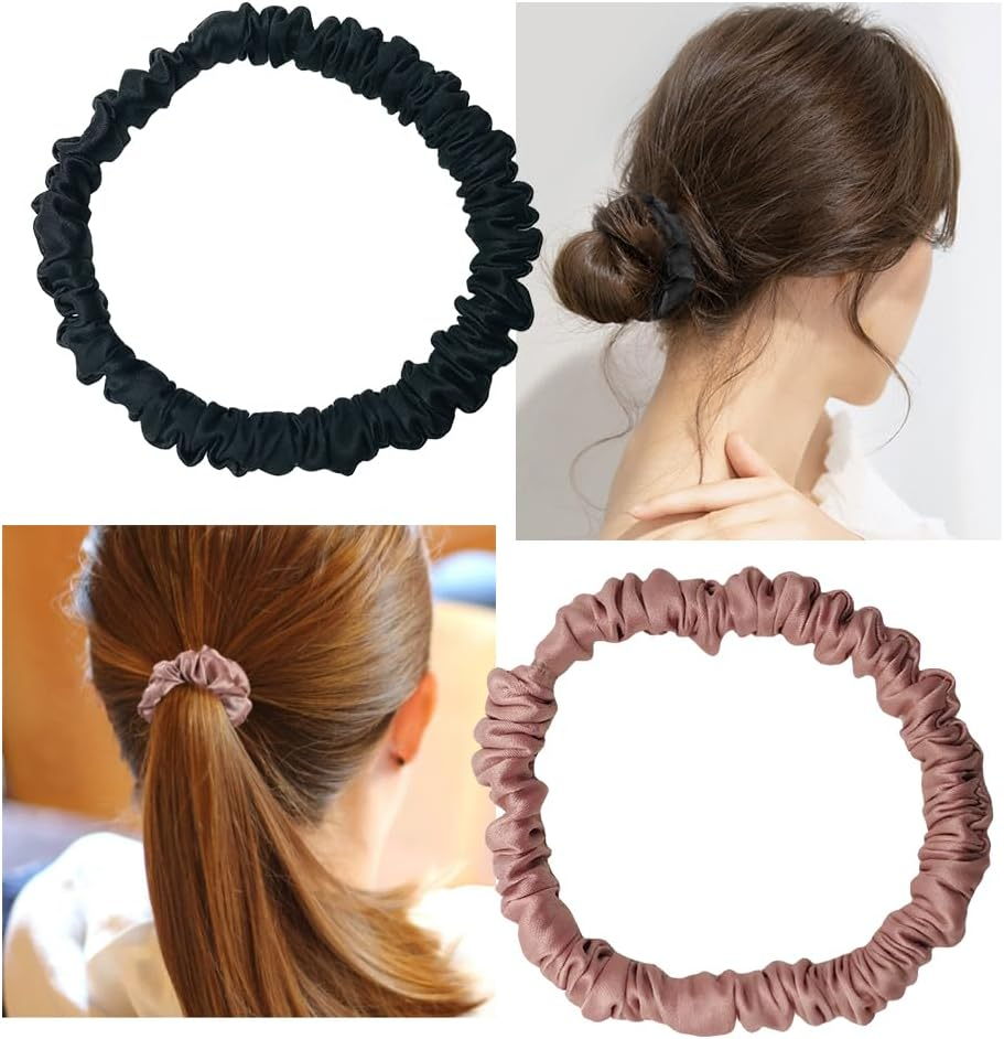 Scrunchies for Women, 4 Pieces Silk Hair Rings Women, Premium Satin Hair Bobbles, Soft Ropes, Ponytail Holder, Women Hair Accessories, Extra Elastic & Strong Hold, No Hair Damage image number 2