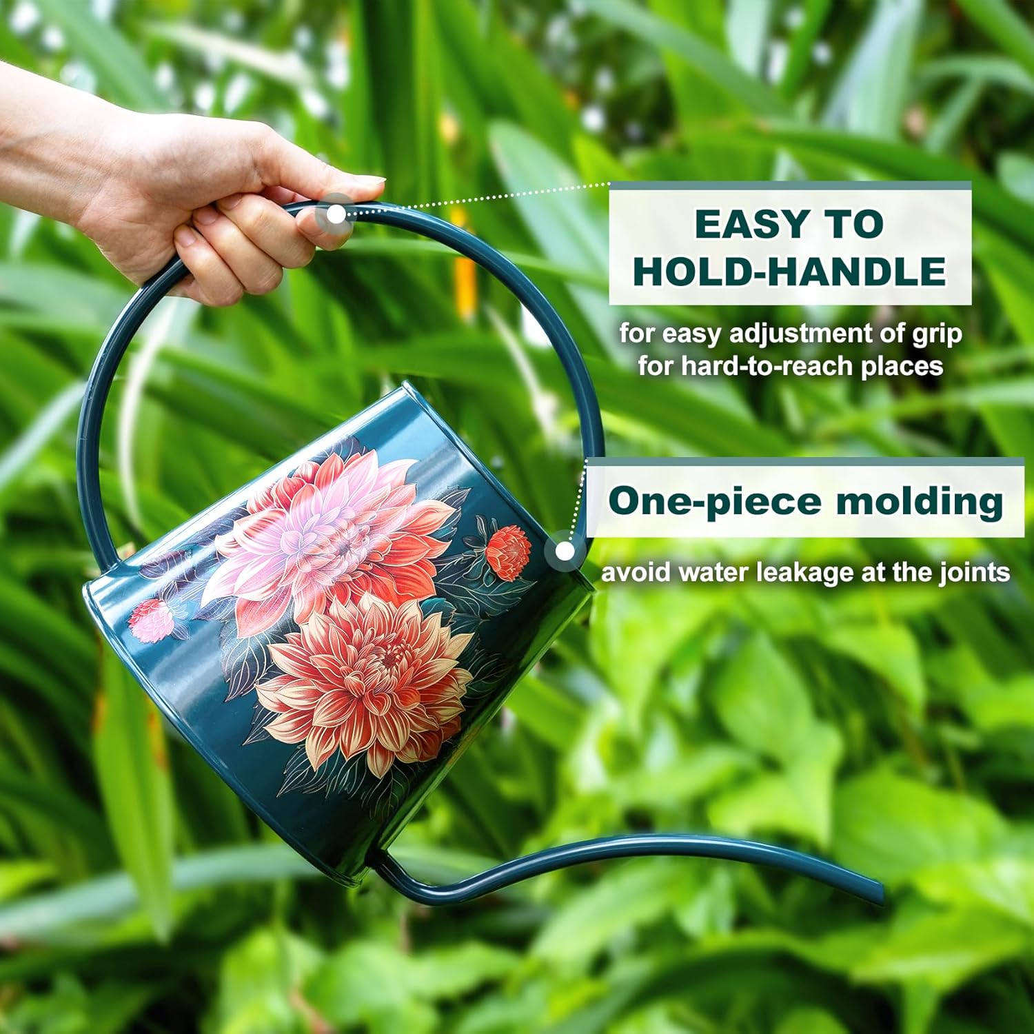 Berry&Bird House Plants Watering Can - Indoor & Outdoor 1/2 Gallon Stainless Steel Water Can with Long Spout Garden Decoration for Flower Bonsai Succulent Gardening Large Watwer Bottle(2L/68Oz,Dahlia) image number 6