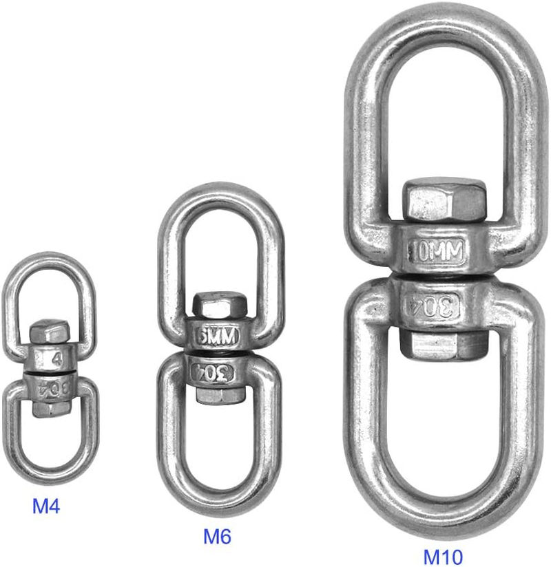 8 Pieces NUZAMAS M6 Double Ended Swivel Eye Hooks, 304 Stainless Steel Eye to Eye Swivel Shackle Key Ring Keychain Connector image number 1