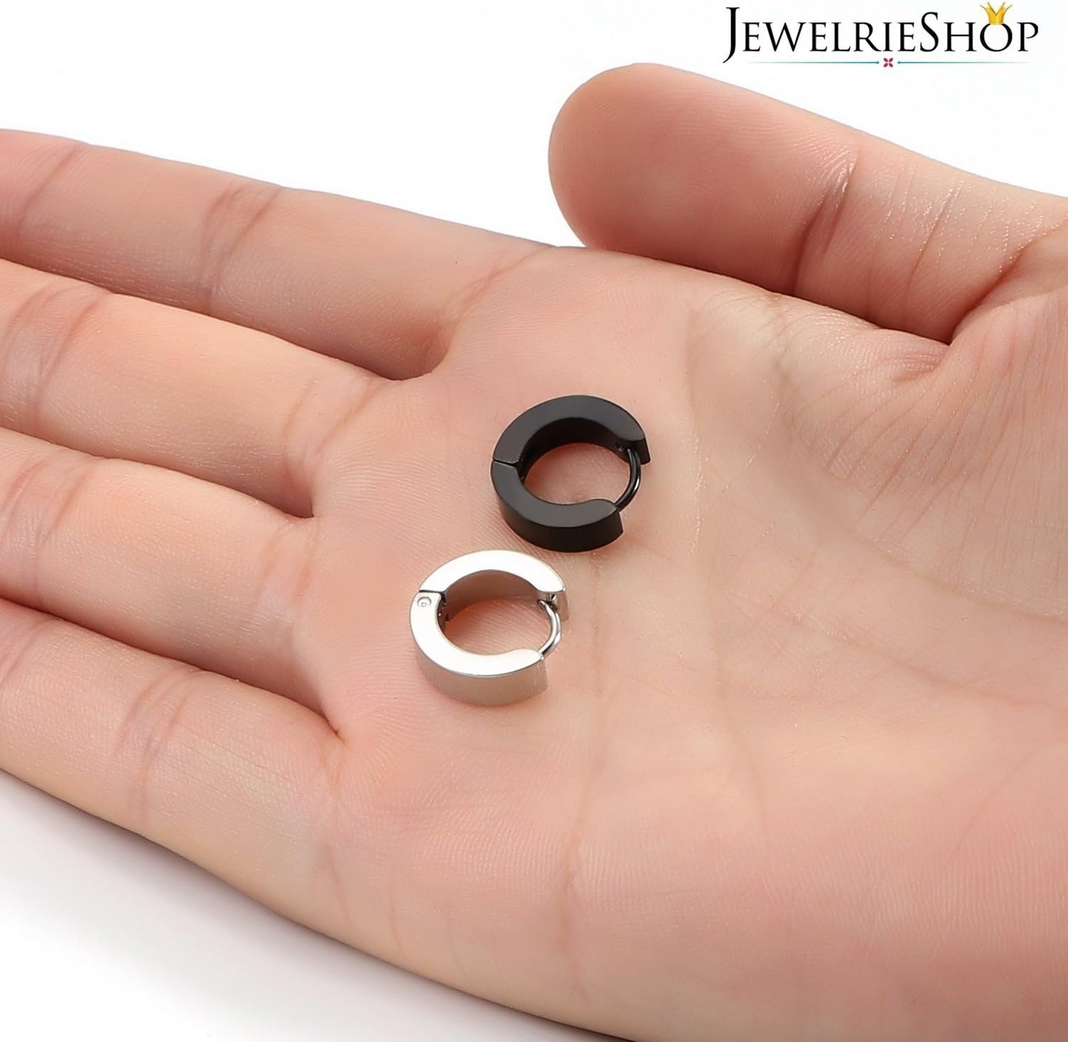 Jewelrieshop Men Jewelry Set Huggie Earrings Hinged Hoop Dangle Earrings, Stainless Steel, Hypoallergenic, Urban Hoop Earrings image number 6