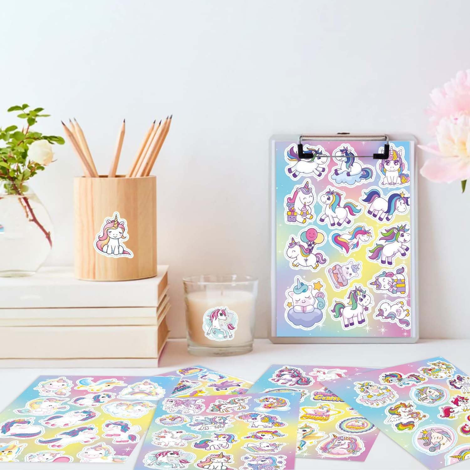 Shalve 32 Sheets Unicorn Stickers 420 PCS Cute Waterproof Stickers Wall Decal Self Adhesive Decals Party Birthday Invitations Envelopes Decorations Party Goodie Gifts Bags Decor School Class Rewards image number 2