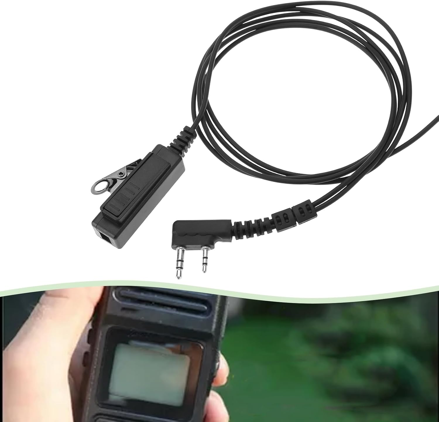 Emsea 1Pc Walkie Talkie Earpiece 2Pin Covert Acoustic Tube Earpiece with PTT Mic Compatible with Kenwood TK-3501 TK-3201 Compatible with Baofeng UV-5R BF-888S 80Cm image number 1