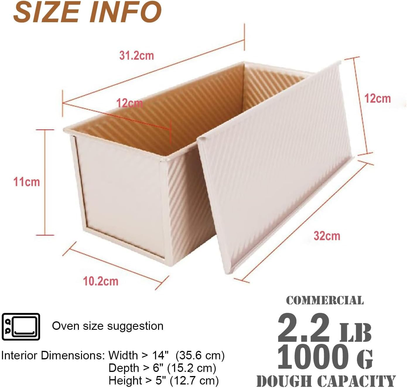 PENGQIMM Large Pullmanloaf Tin with Lid,Bread Toast Mold with Cover Non-Stick Pullman Loaf Tin 1000G / 2.2Lb Dough Non Stick Loaf Tins for Baking,Aluminum Alloy Loaf Pan for Oven Baking image number 5