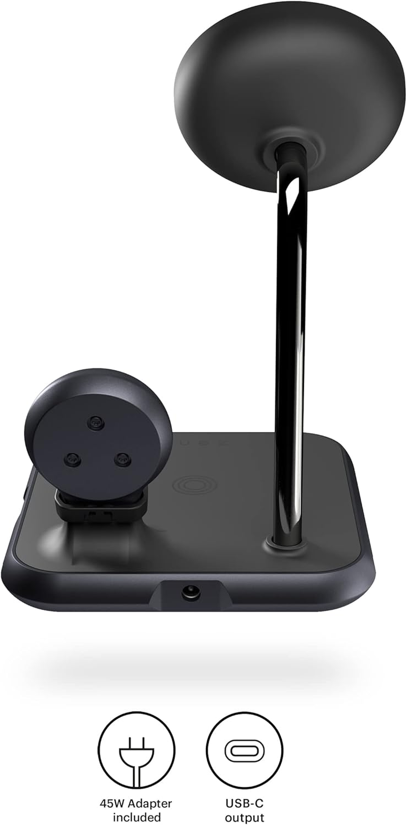 ZENS Magnetic+Watch Aluminium 4-In-1 Wireless Charger Compatible with Magsafe (Qi/Mfi Certified, Power Supply with Cable Included) Black image number 1