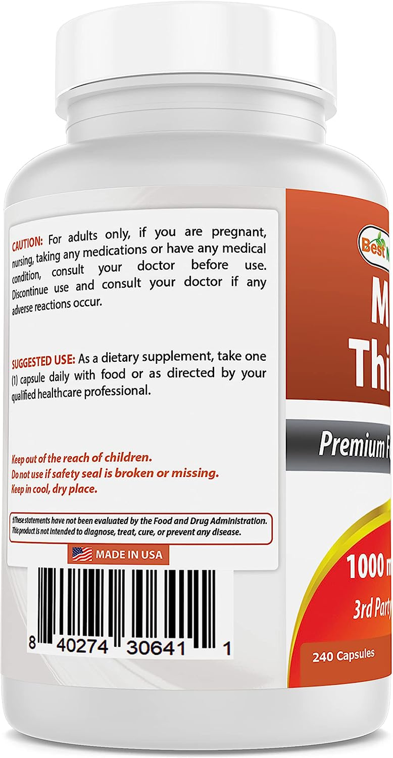 Best Naturals Milk Thistle Extract 1000Mg Equivalent - 240 Capsules - Non-Gmo & Gluten Free