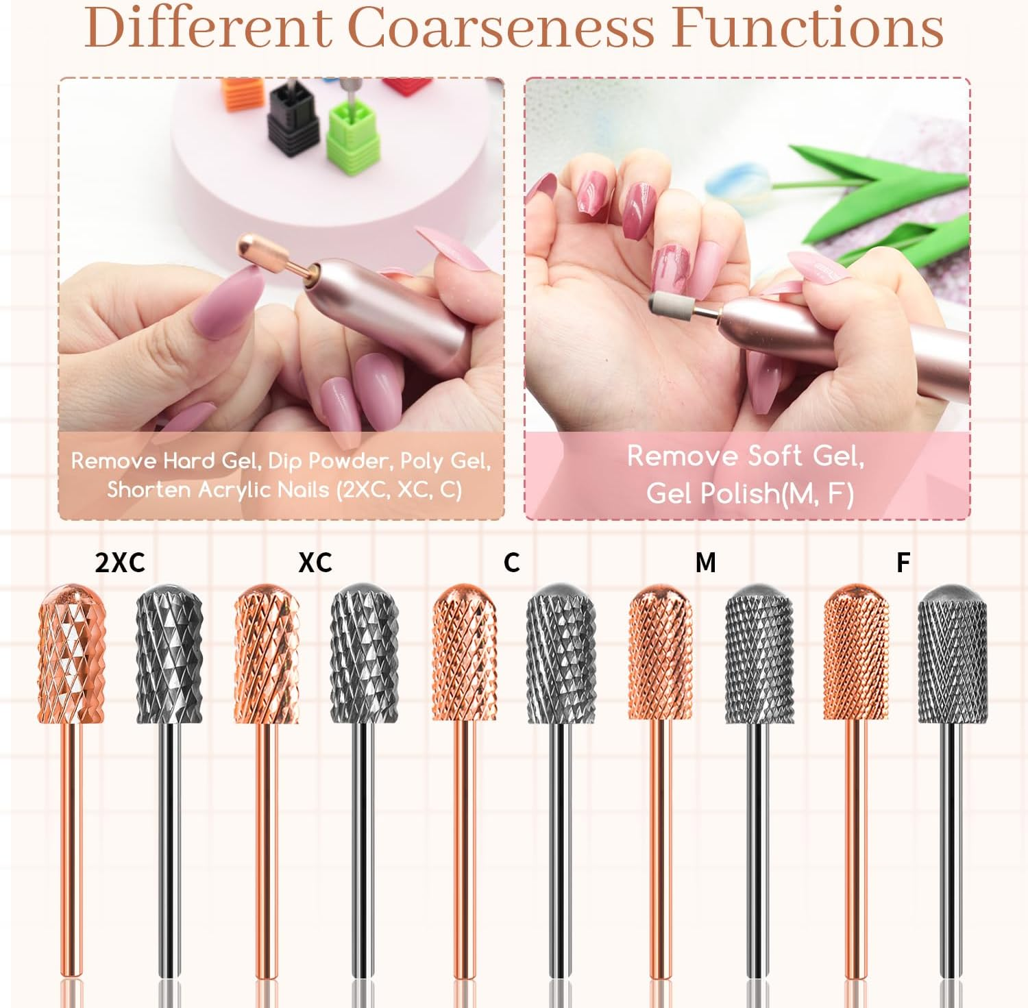 BLESWIN Nail Drill Bit 2PCS, Tungsten Carbide Bits 3/32'' Professional Drill Bits for Acrylic, Hard Gel, Dip Powder Nails, Smooth Top Safety COARSE Nail Bits for Dremel Machine (C) image number 1