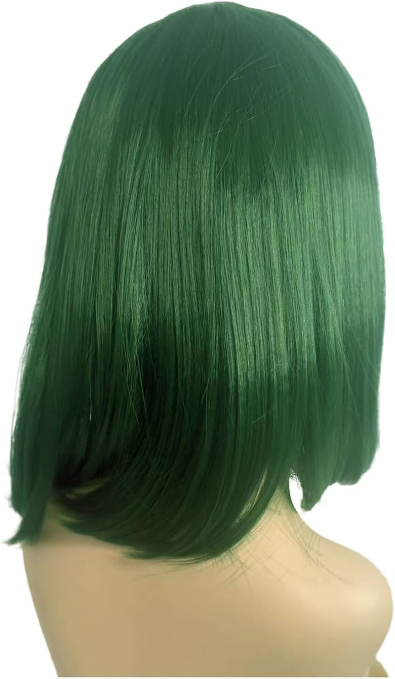 ZXUY 10 Inch Short Straight Bob Wig with Bangs for Women Looking Natural for Halloween Costume Cosplay Party Daily (Green) - Green image number 4