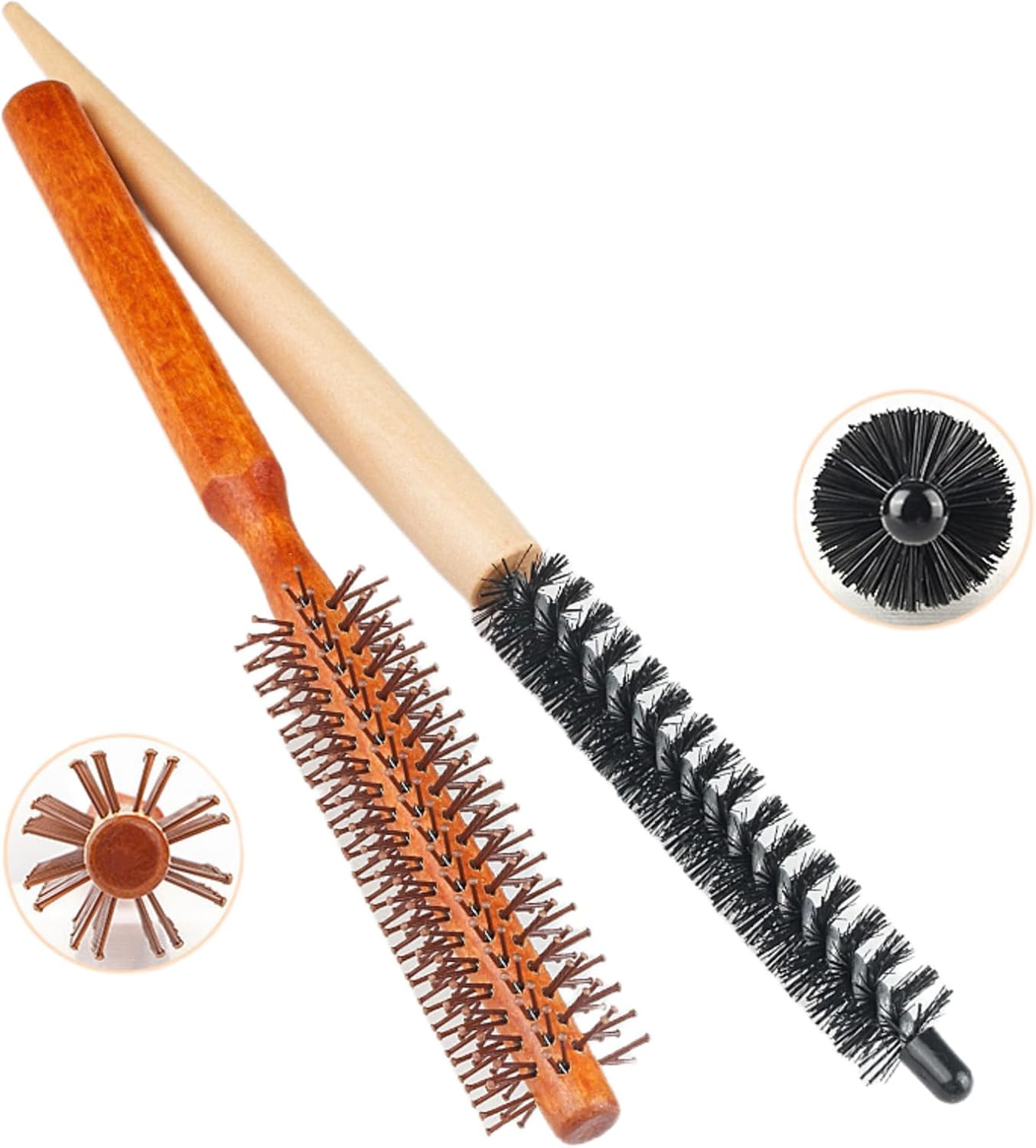 2 Pcs Mini round Hair Brush Set, 2-In-1 Nylon Bristles Styling Tool, Curly Blow Dry Brush for Thin Short Hair Bangs Women Men image number 4