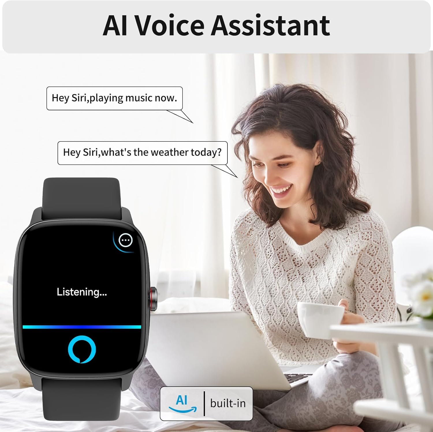 Smart Watch for Men Women, IP68 Waterproof, Bluetooth Calling, Fitness Tracker, Sleep Monitoring, 1.85'' DIY Dial, AI Built-In, 100+ Sports Modes, 7 Days Battery, Compatible with Android & Iphones image number 5