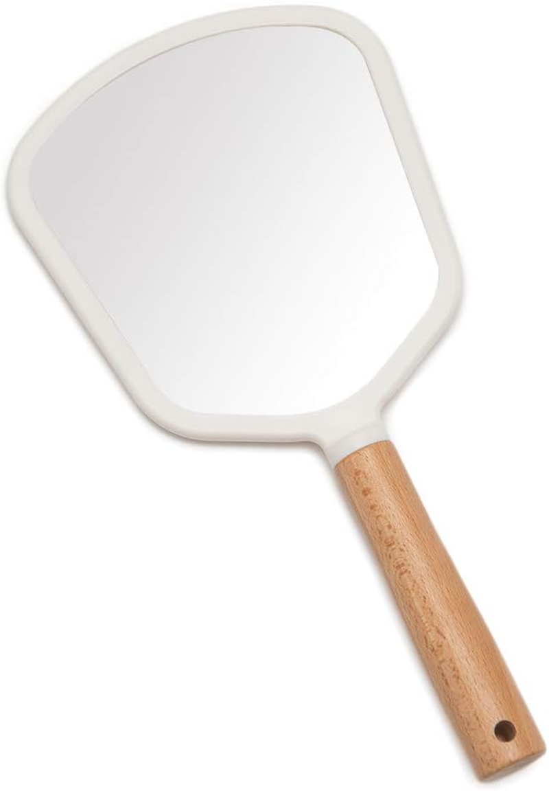 YEAKE Hand Held Mirror with Handle for Makeup,Small Cute Wood Hand Mirror for Shaving with Hole Hanging Single-Sided Portable Travel Vanity Mirror for Men&Women(Square,Pink,1Pack)