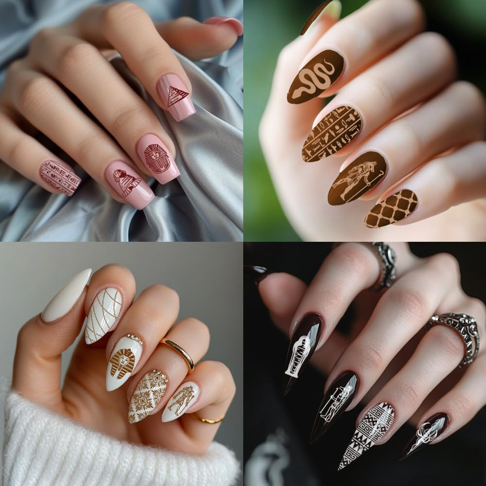 PH Pandahall 5Pcs Egyptian Elements Nail Stamping Plates, Pharaoh Mummy Nail Art Templates Snake Nail Art Stencil Stainless Steel Nail Image Plates for Women Nail Design Print Manicure Salon image number 2