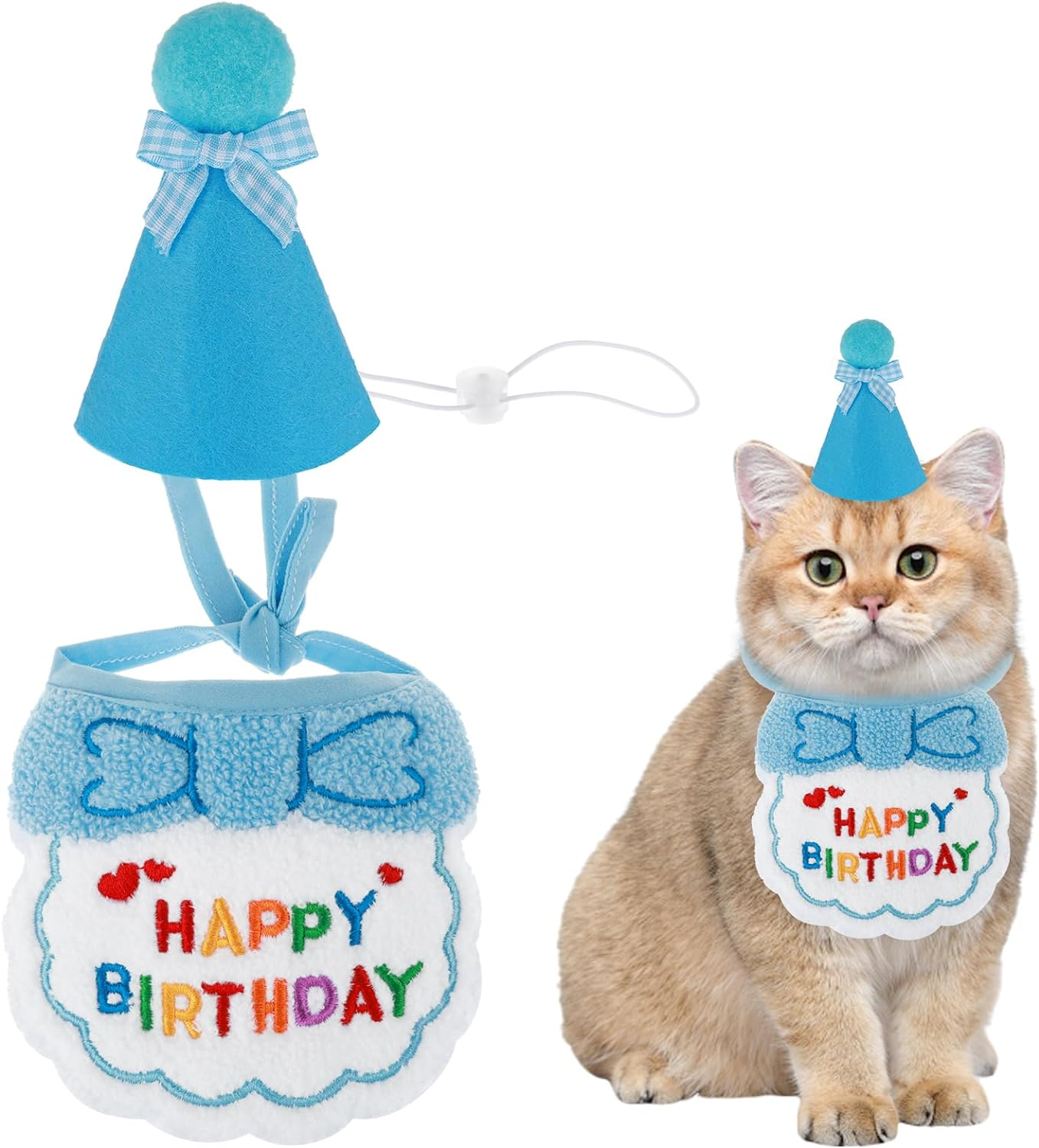Small Dog Cat Birthday Hat Scarf Set, Cute Pet Birthday Bandana Party Supplies Puppy Happy Birthday Decorations Embroidered Birthday Girls Boys Kitten Dog image number 2