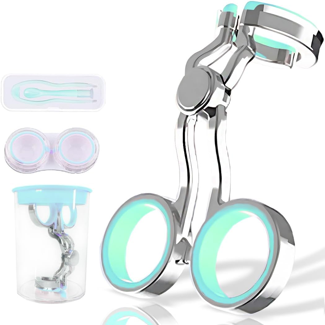 Igeyzoe Portable Contact Lens Eyelid Stretcher, Wearing Aid Tool with Insert/Remove Tool, Tweezers, Contact Lens Case (Pink)