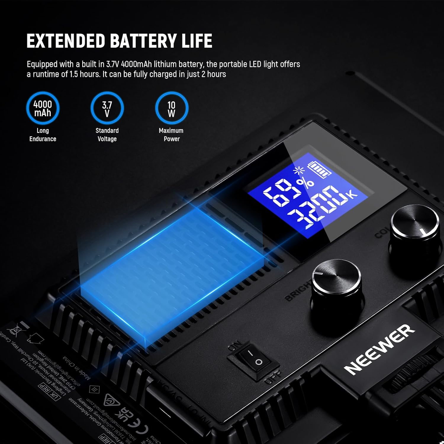 NEEWER 9" LED Camera Video Light Panel, 4000Mah USB C Dimmable DSLR Soft Key Lighting 3200K-5600K CRI95+ for Studio Photography Recording Streaming, Mini Desk Tripod Stand, Cleaning Cloth, NL-116AI image number 5