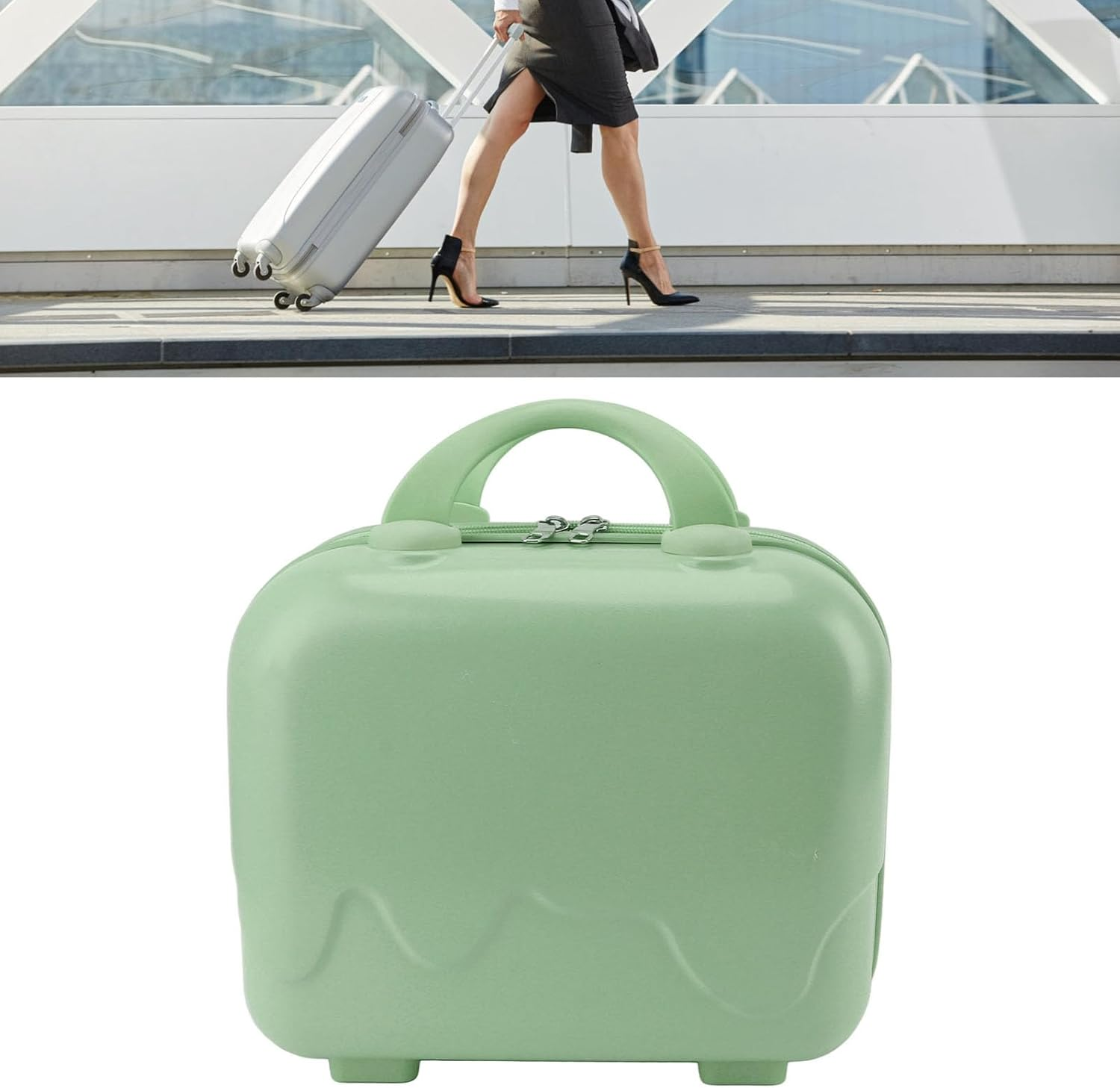 Carry on Luggage, 14 Inch Cosmetic Case for Travel (Matcha Green) image number 6