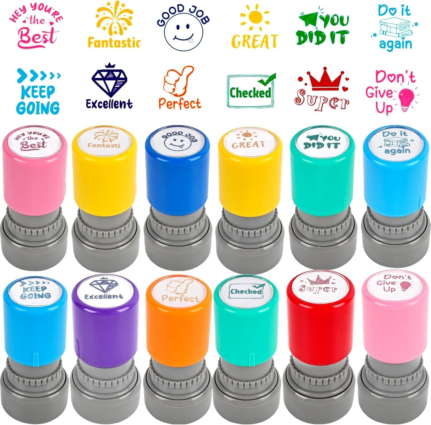 Coehaopikepowerful 12 Pcs Teacher Stamps Self Inking Stamp for Classroom