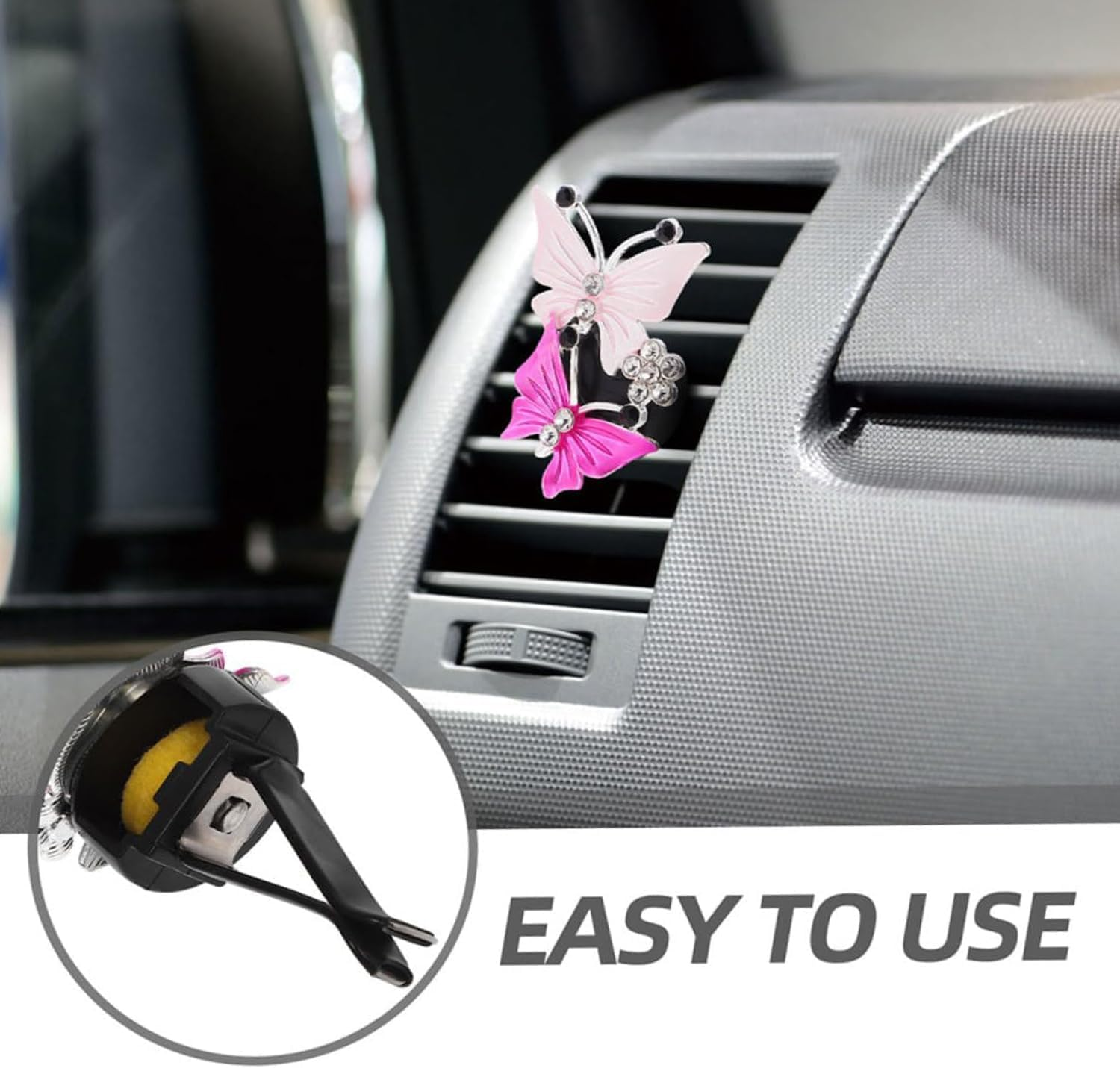 Lexziuo 2PCS Sparkly Butterfly Car Air Freshener Clips, Elegant Rhinestone Vent Clips for Women, Quick Install Automotive Accessories, Car Vent Decor, Fragrance Holder for Car image number 6